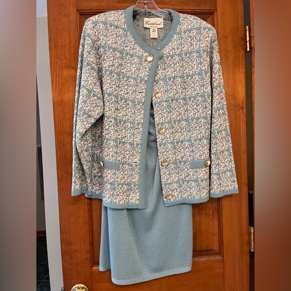 Castlebrook Knit Two Piece Suit Light Blue Plaid Jacket